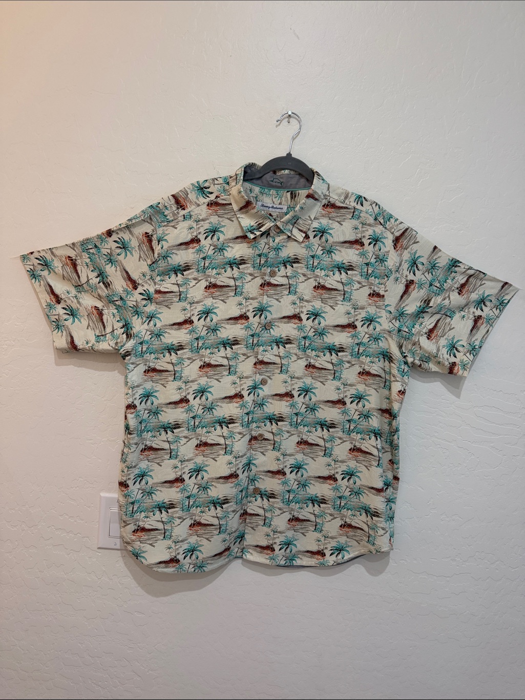 Tommy Bahama Cream Tropical Palm Print Button-Down Shirt